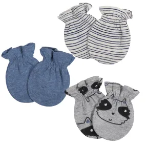 3-Pack Baby Boys Raccoon No Scratch Mittens