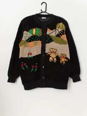 80s vintage chenille teddy bear cardigan – Medium