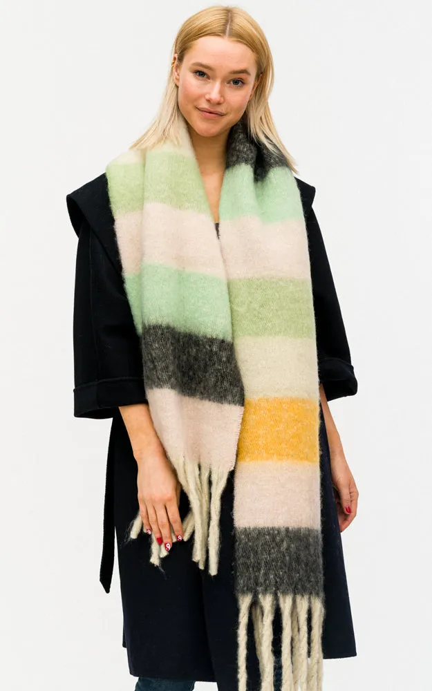 BASC6014 Colorful Block Oblong Scarf w/Fringes