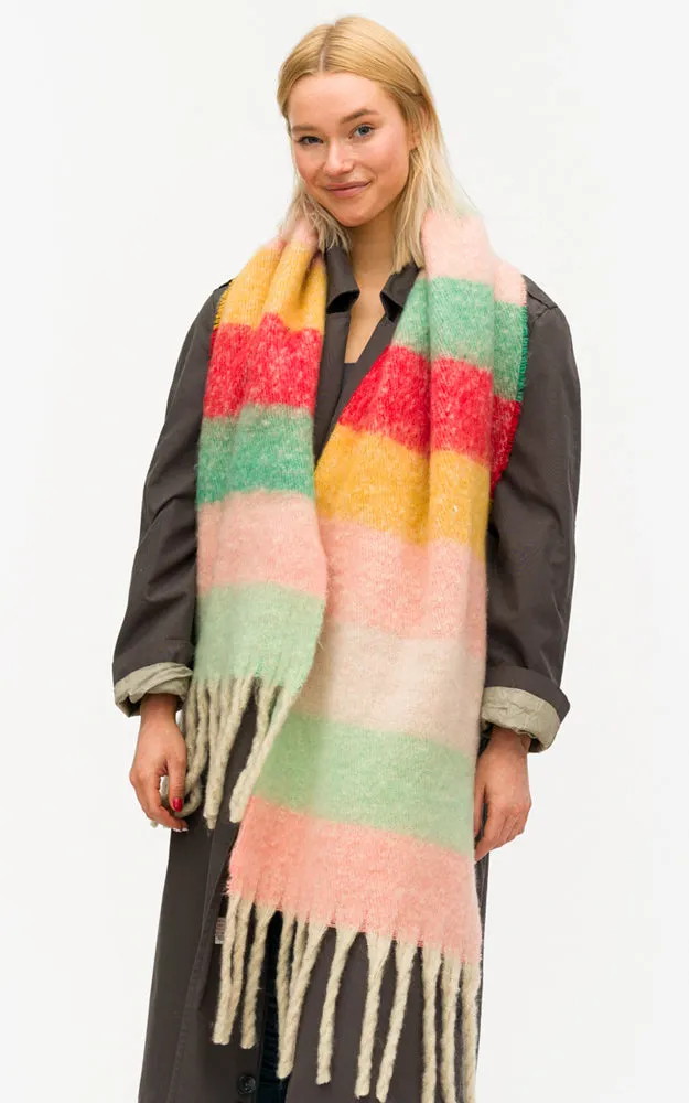 BASC6014 Colorful Block Oblong Scarf w/Fringes