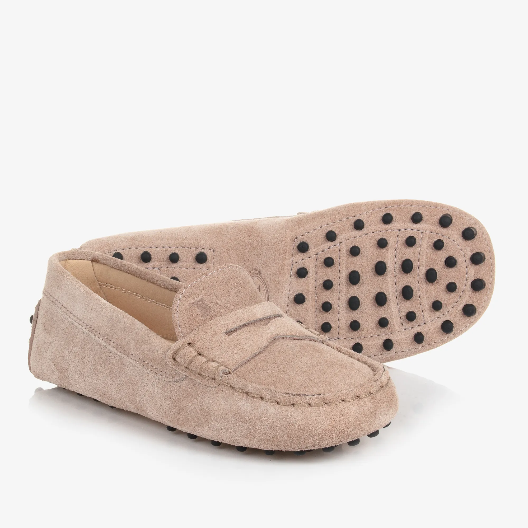 Beige Suede Leather Gommino Moccasins