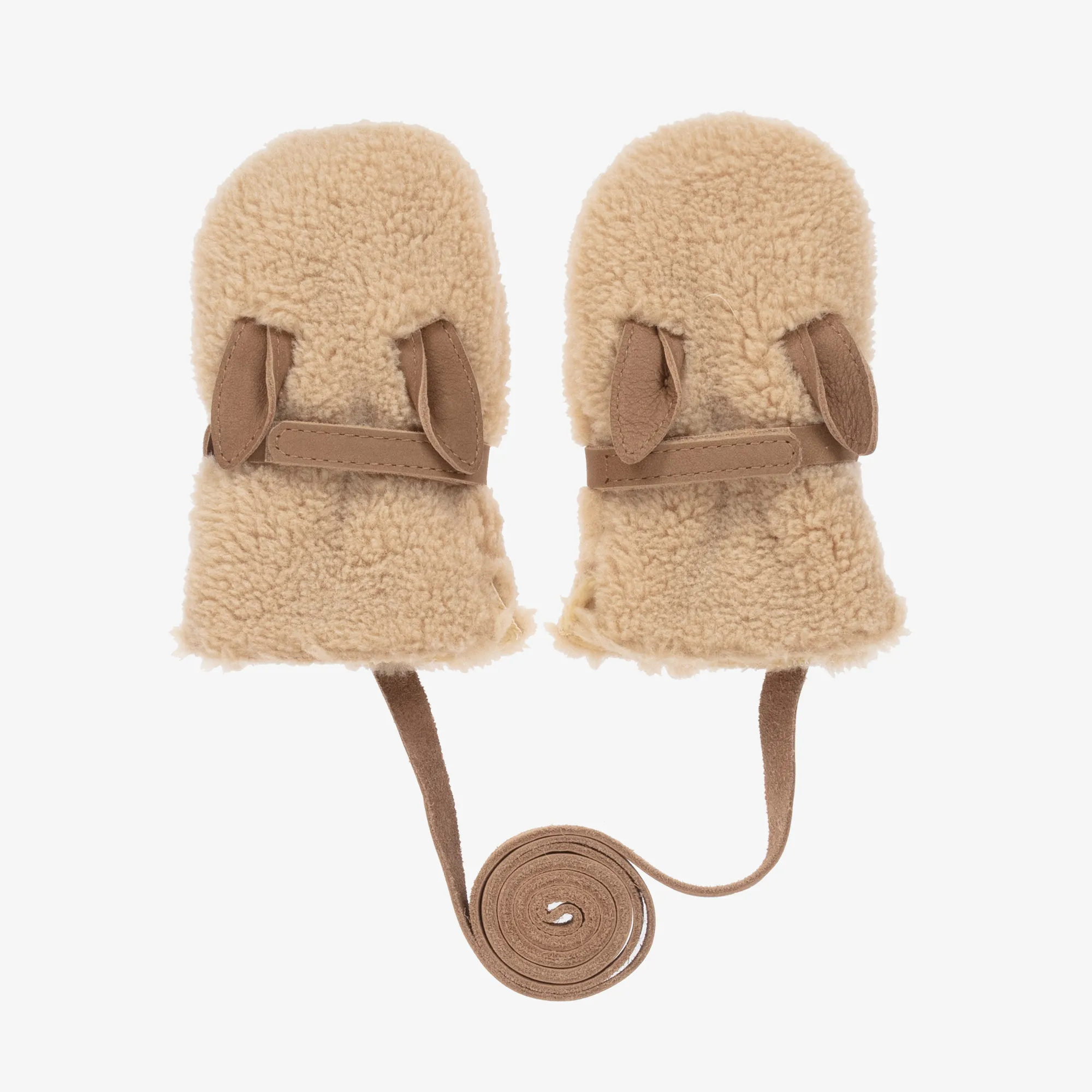 Beige Teddy Fleece Mittens