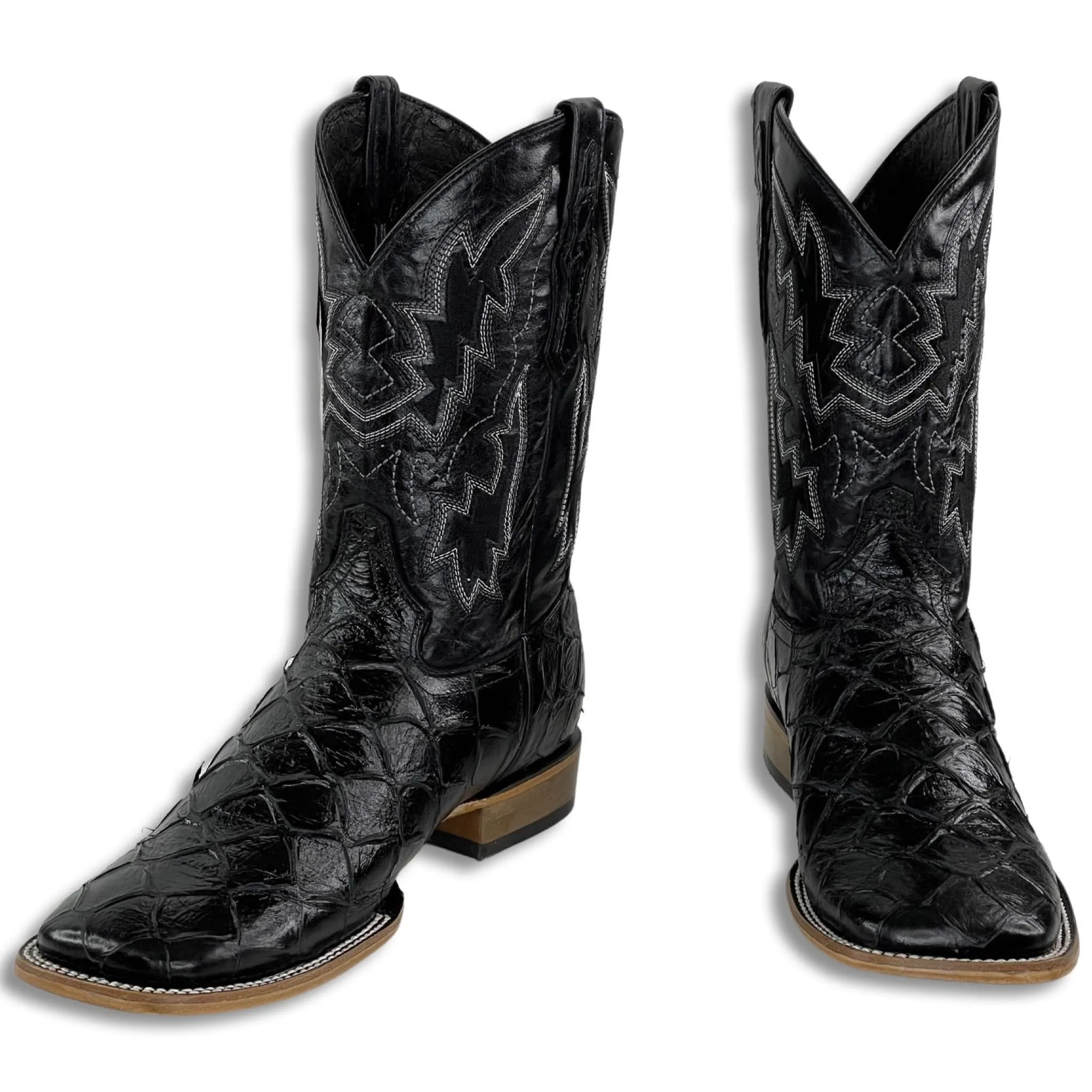 BLACK FISH PRINT | MEN SQUARE TOE WESTERN BOOTS