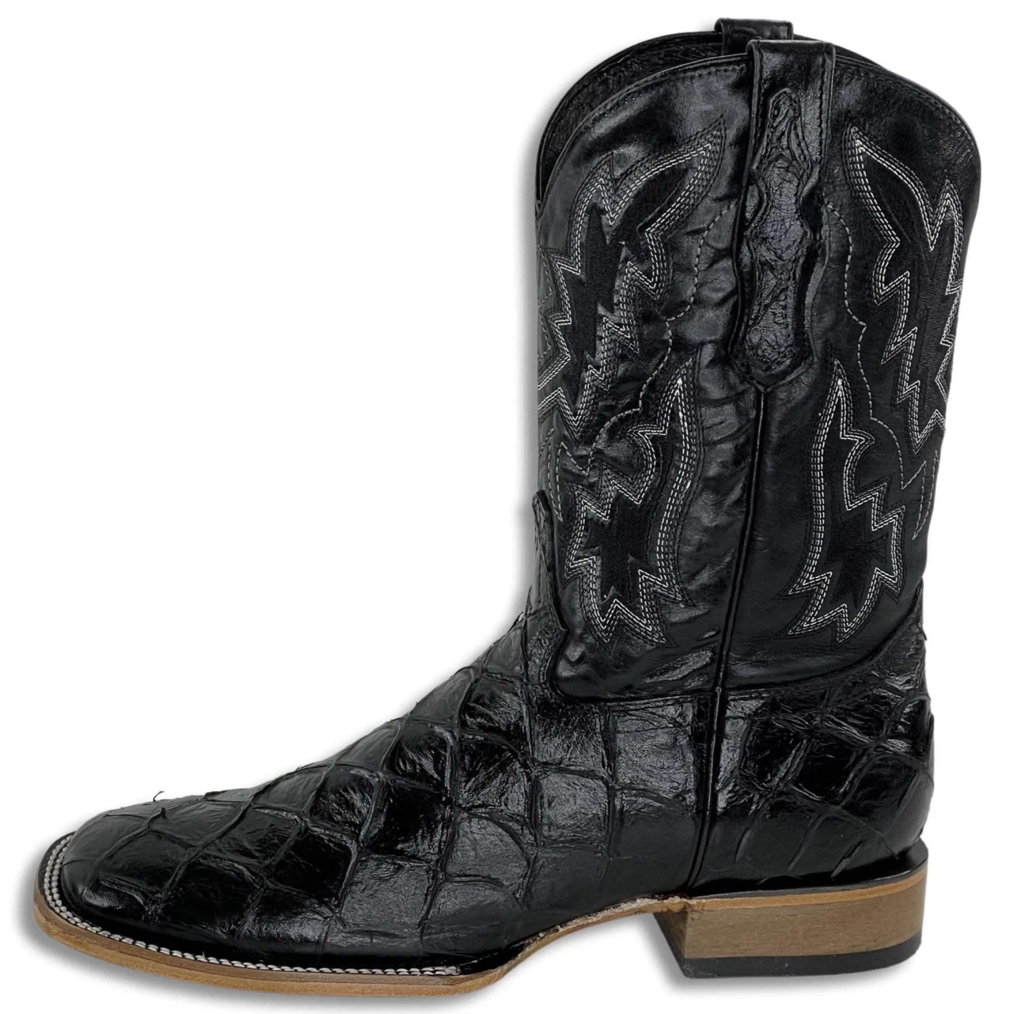 BLACK FISH PRINT | MEN SQUARE TOE WESTERN BOOTS