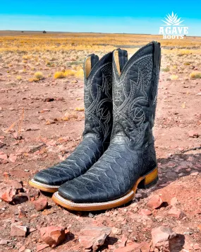 BLACK PYTHON | MEN SQUARE TOE WESTERN COWBOY BOOTS