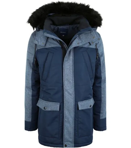 BLEND giacca spessa parka invernale da uomo Mikael con pelliccia sintetica staccabile blu