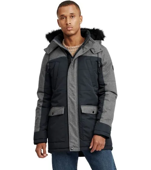 BLEND Herren Parka Winter-Jacke Mikael mit abnehmbarem Kunstpelz Schwarz