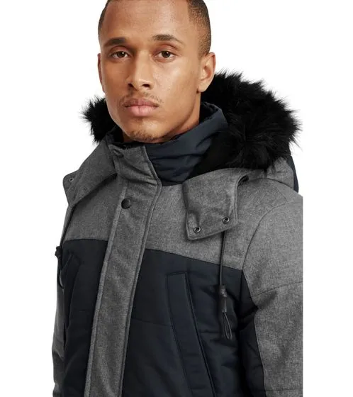 BLEND Herren Parka Winter-Jacke Mikael mit abnehmbarem Kunstpelz Schwarz