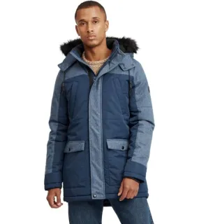 BLEND men s winter parka thick jacket Mikael with detachable faux fur blue