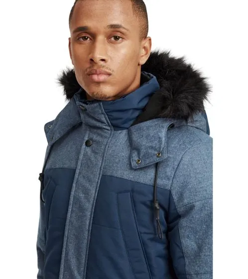 BLEND men s winter parka thick jacket Mikael with detachable faux fur blue