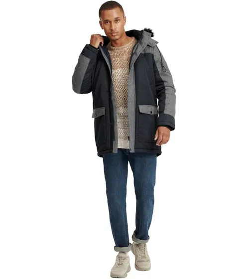 BLEND veste d hiver parka homme Mikael avec fausse fourrure amovible noir