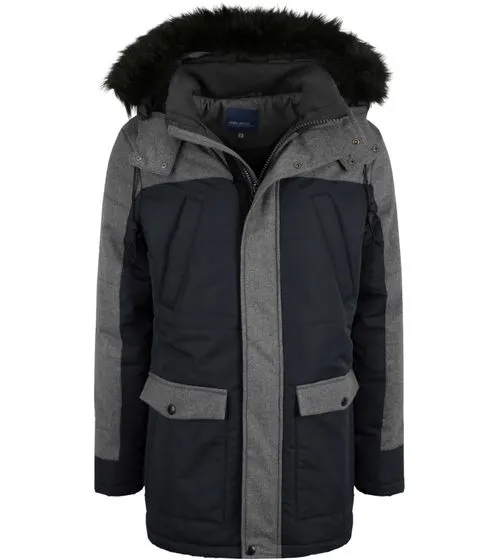 BLEND veste d hiver parka homme Mikael avec fausse fourrure amovible noir