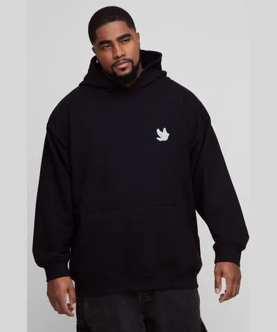 boohoo Mens Plus Dove Embroidered Hoodie