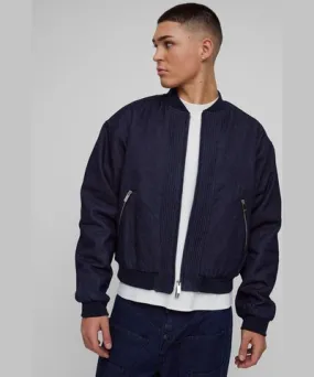 boohooMAN Mens Boxy Denim Padded Bomber Jacket