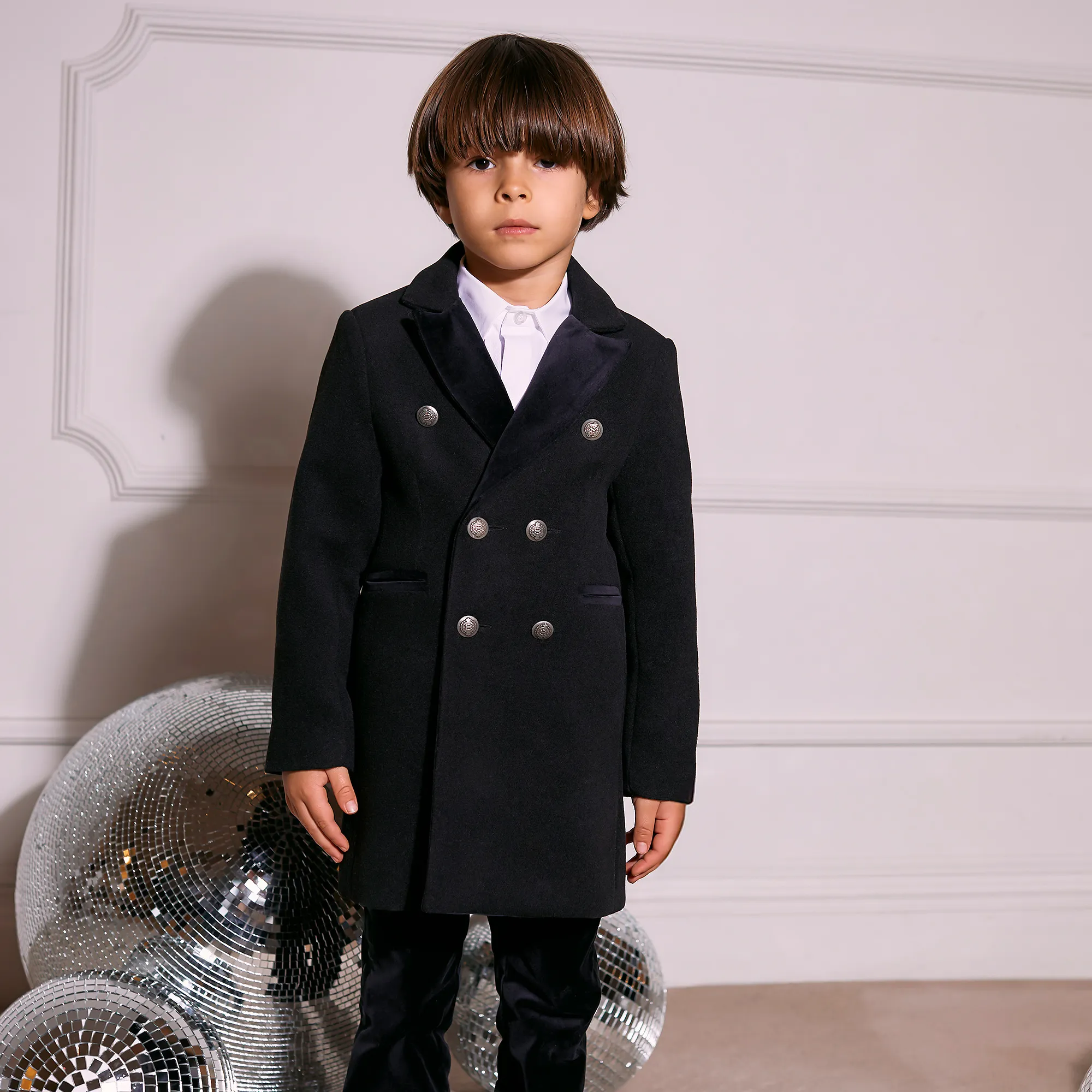 Boys Black Double-Breasted Coat