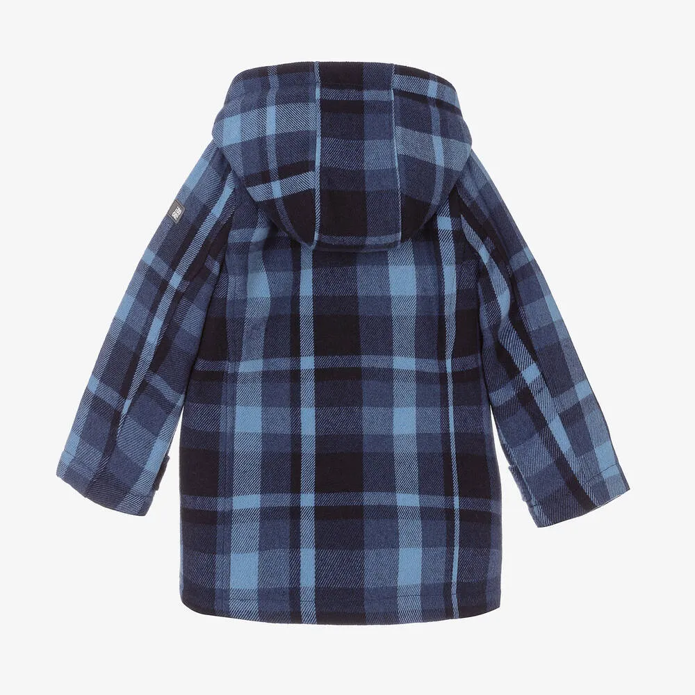 Boys Blue Check Hooded Coat