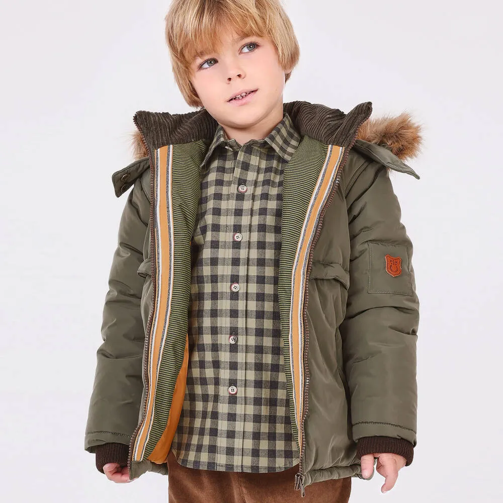 Boys Khaki Green Parka Coat