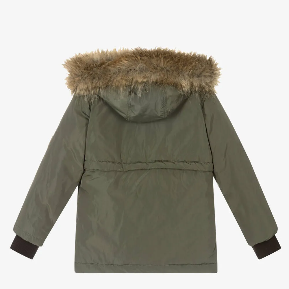 Boys Khaki Green Parka Coat