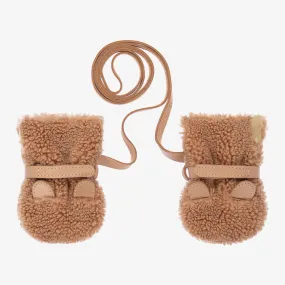 Brown Teddy Fleece Baby Mittens