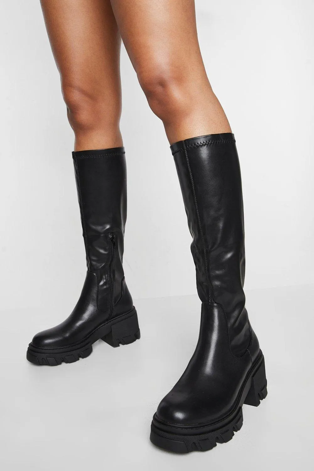 Calf High Chunky Heeled Boots