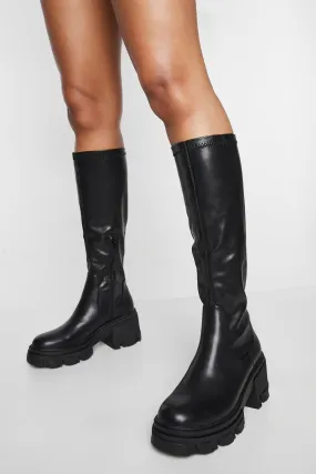 Calf High Chunky Heeled Boots