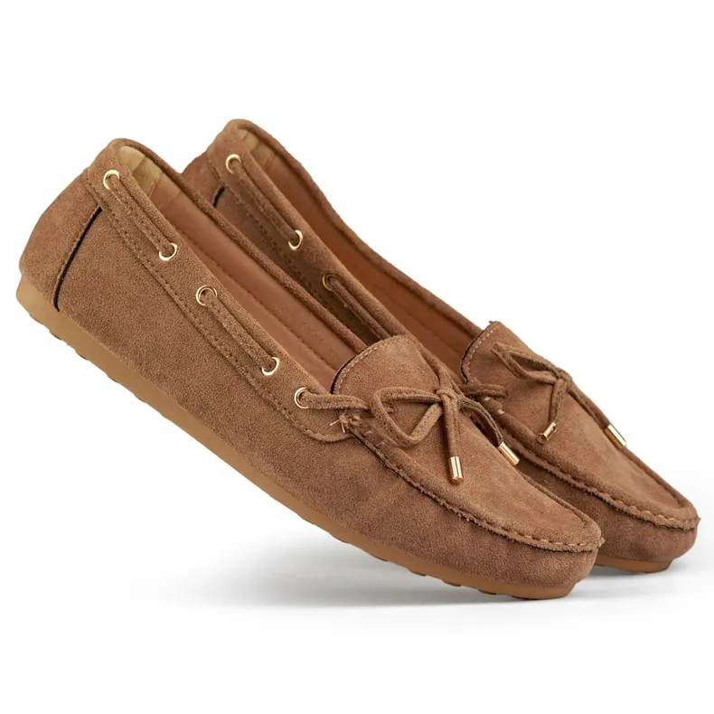 Casual women's moccasins, suede, comfortable women's moccasins beige