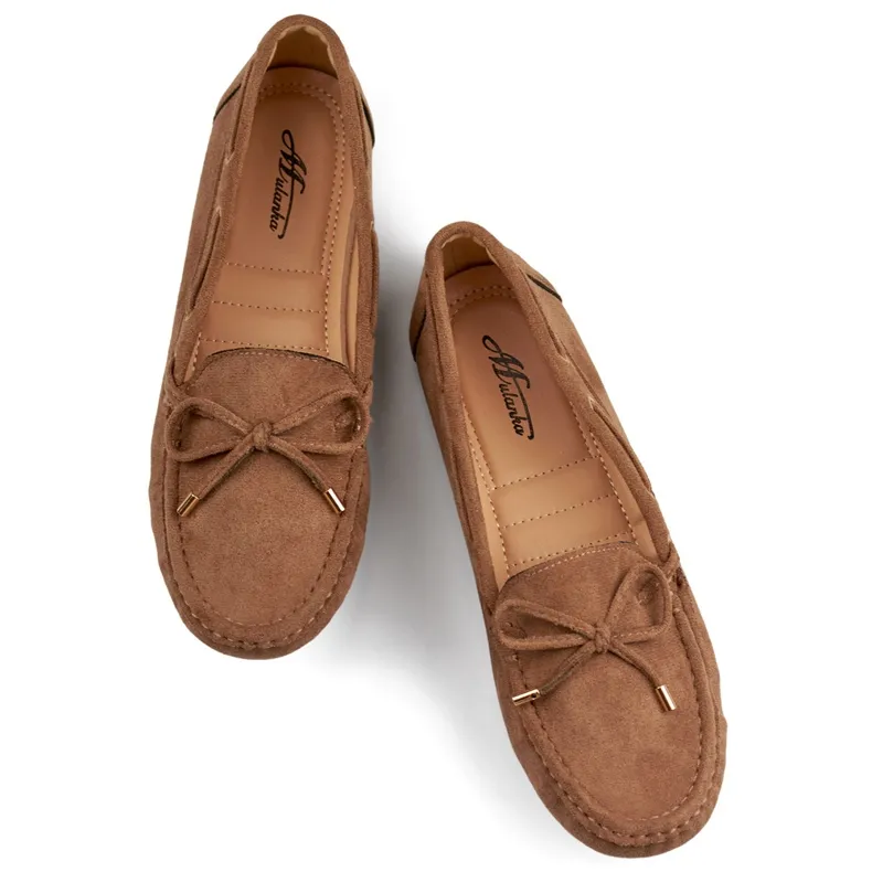 Casual women's moccasins, suede, comfortable women's moccasins beige