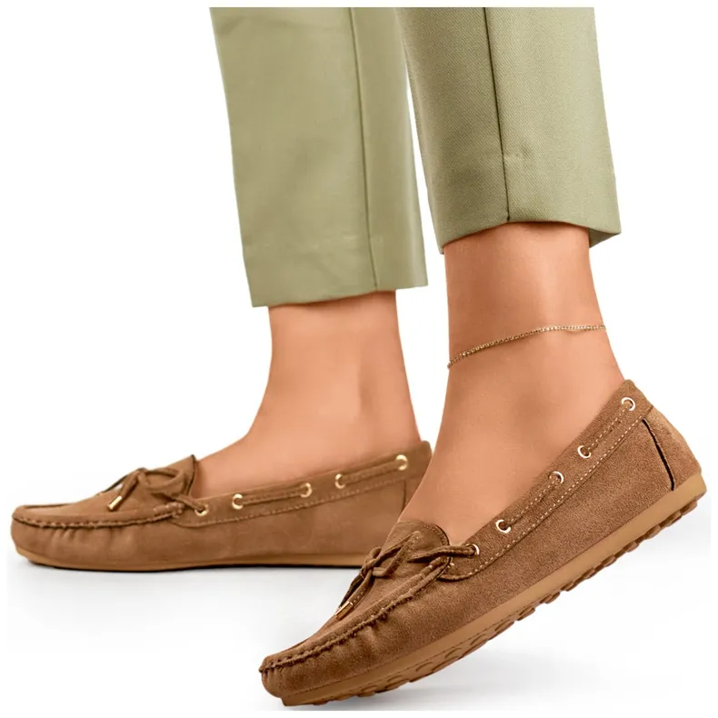 Casual women's moccasins, suede, comfortable women's moccasins beige