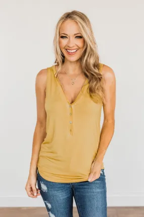 Charming Encounters Button Tank Top- Mustard Yellow