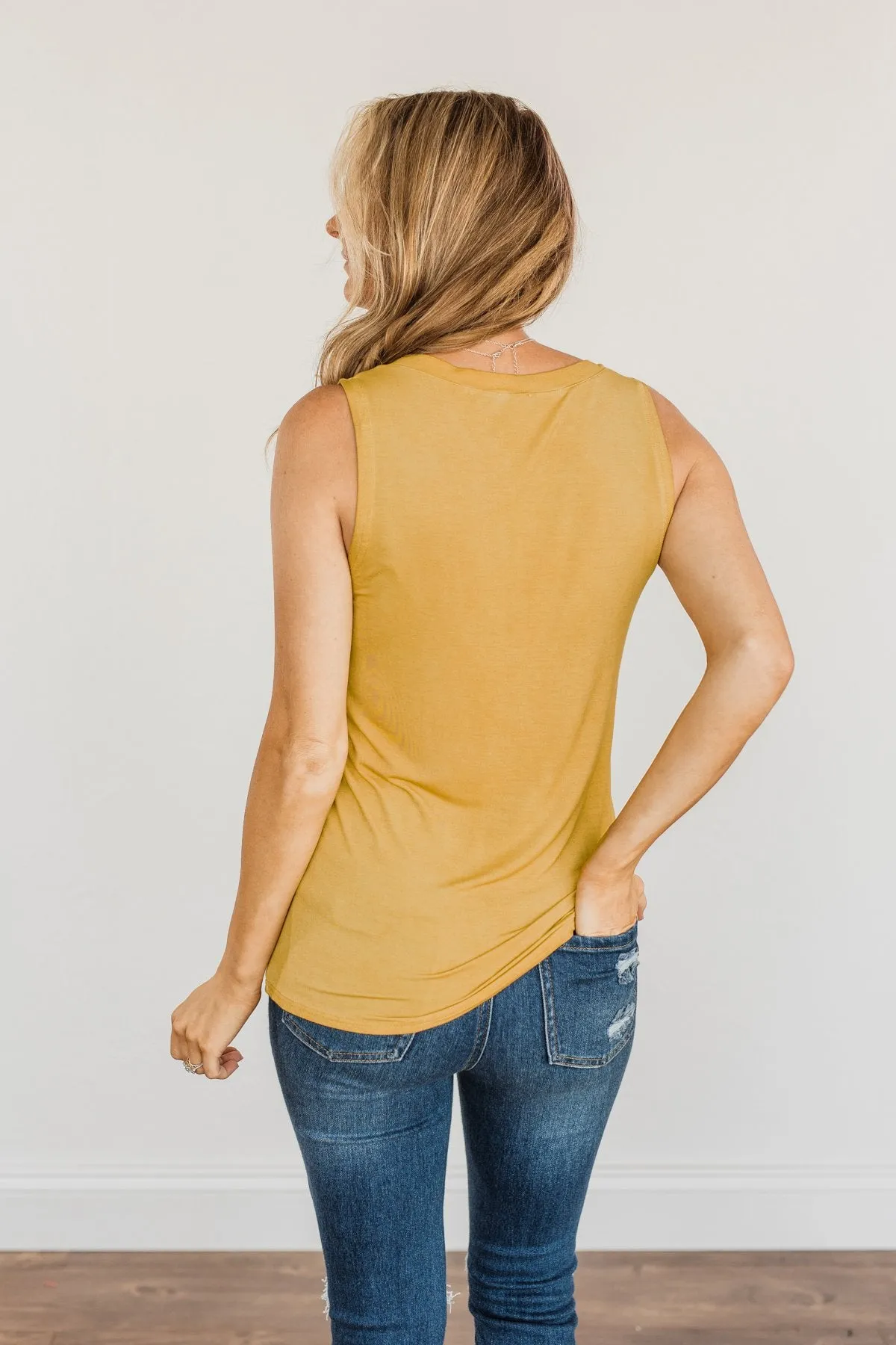 Charming Encounters Button Tank Top- Mustard Yellow