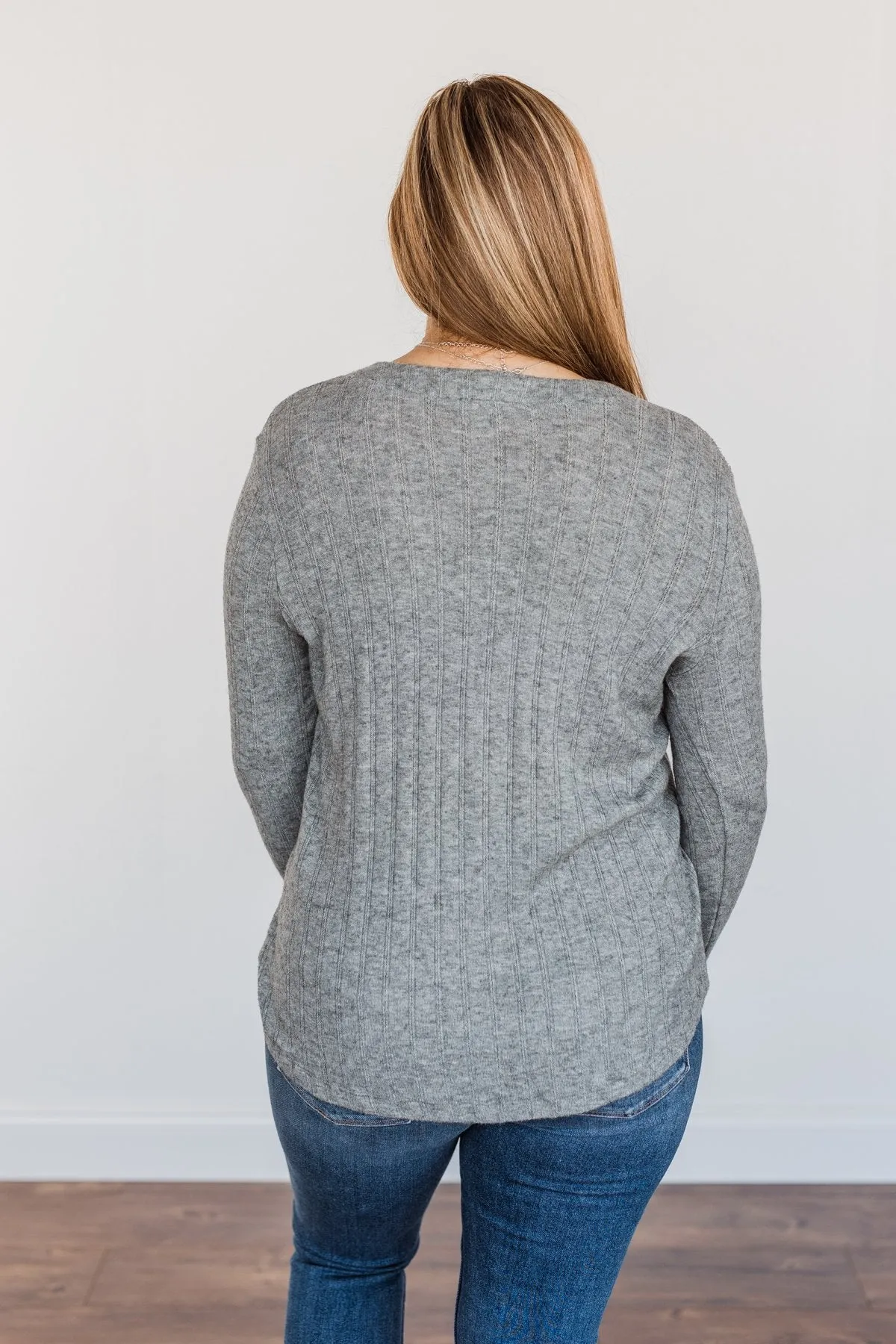 Cozy Up Close Button Henley Top- Grey