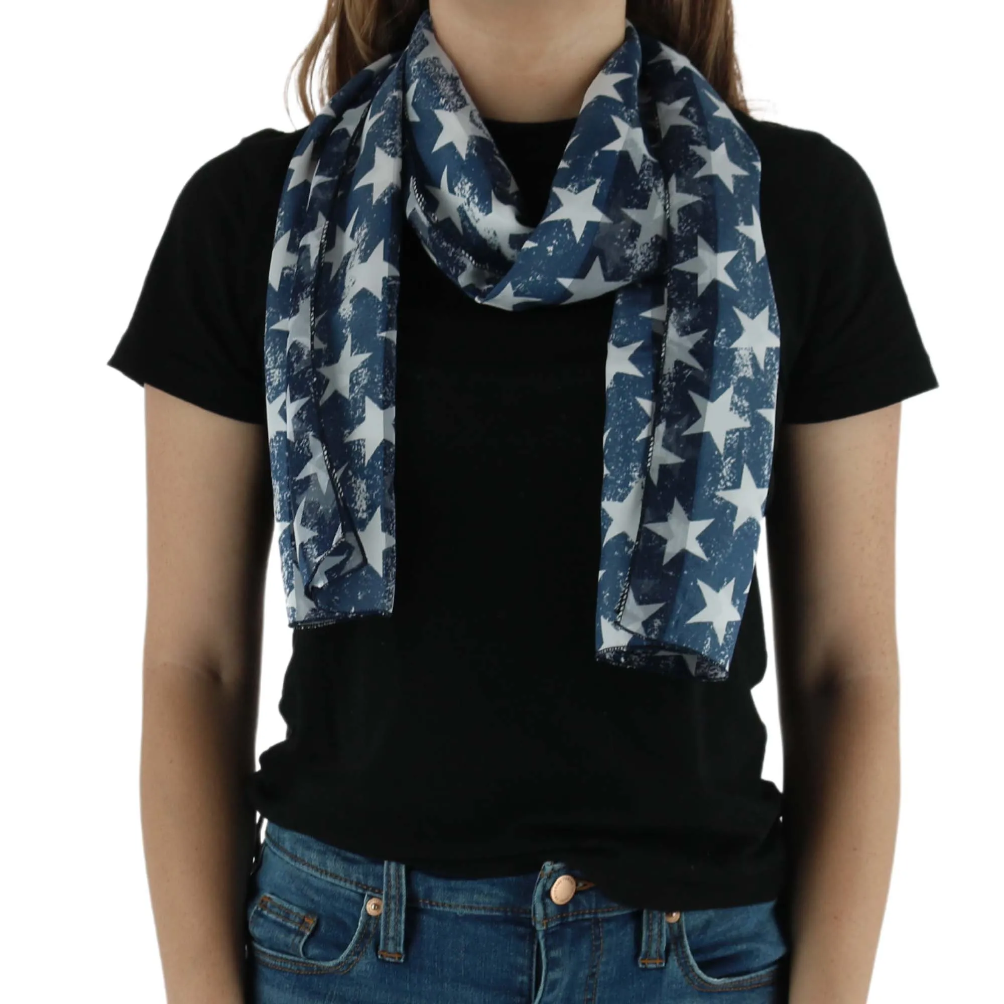 CTM Women's Patriotic Star Print Lightweight Scarf