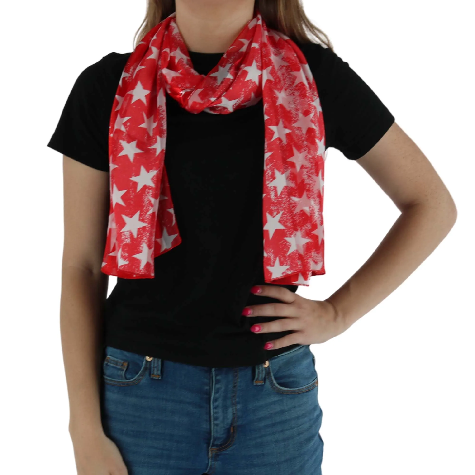 CTM Women's Patriotic Star Print Lightweight Scarf