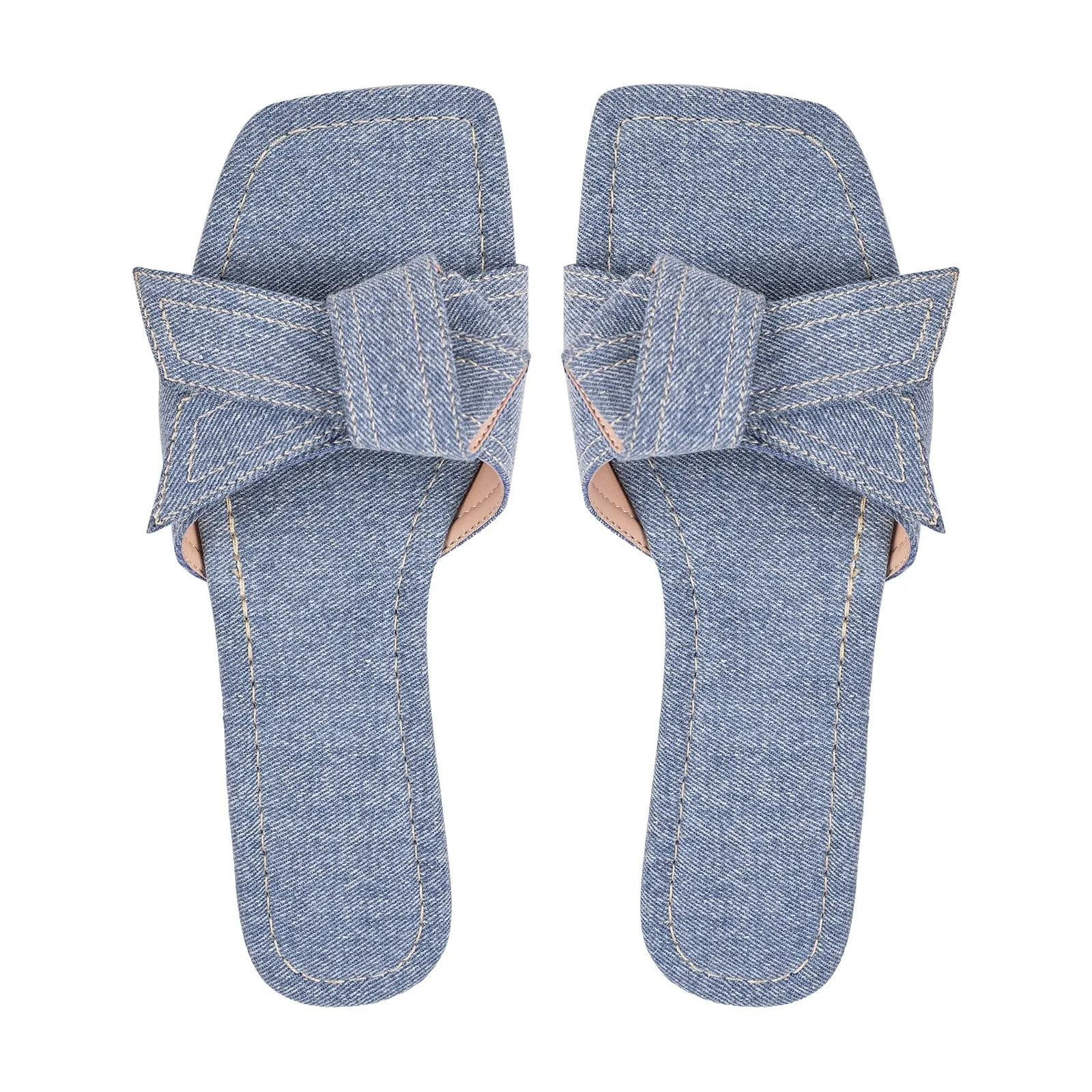 Denim Square Toe Sandals Flats