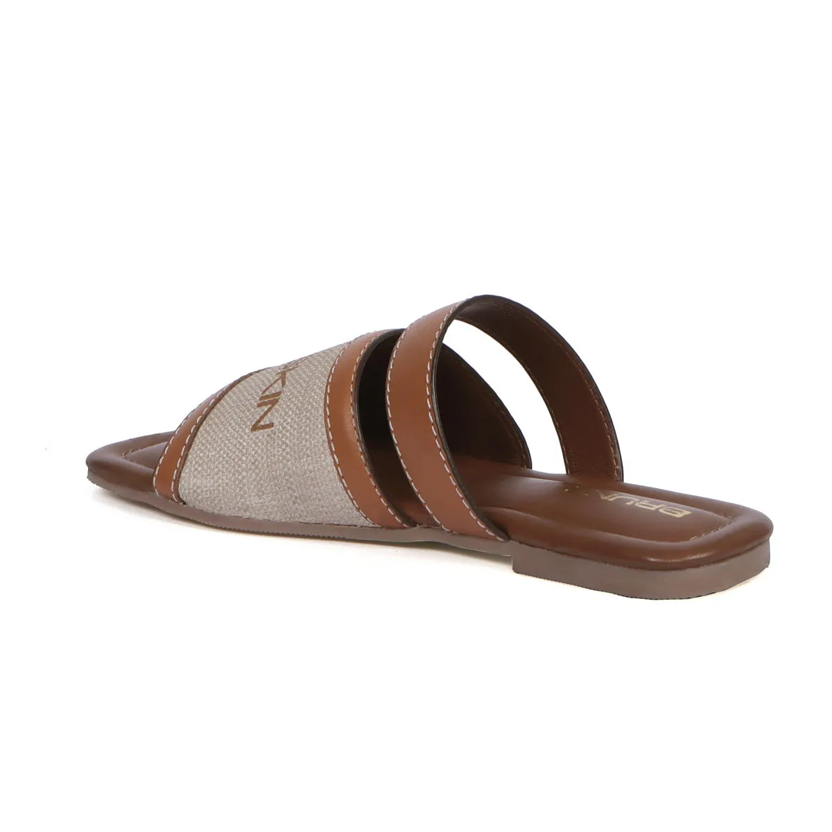 Double Band Flat Slippers In Tan for Women's