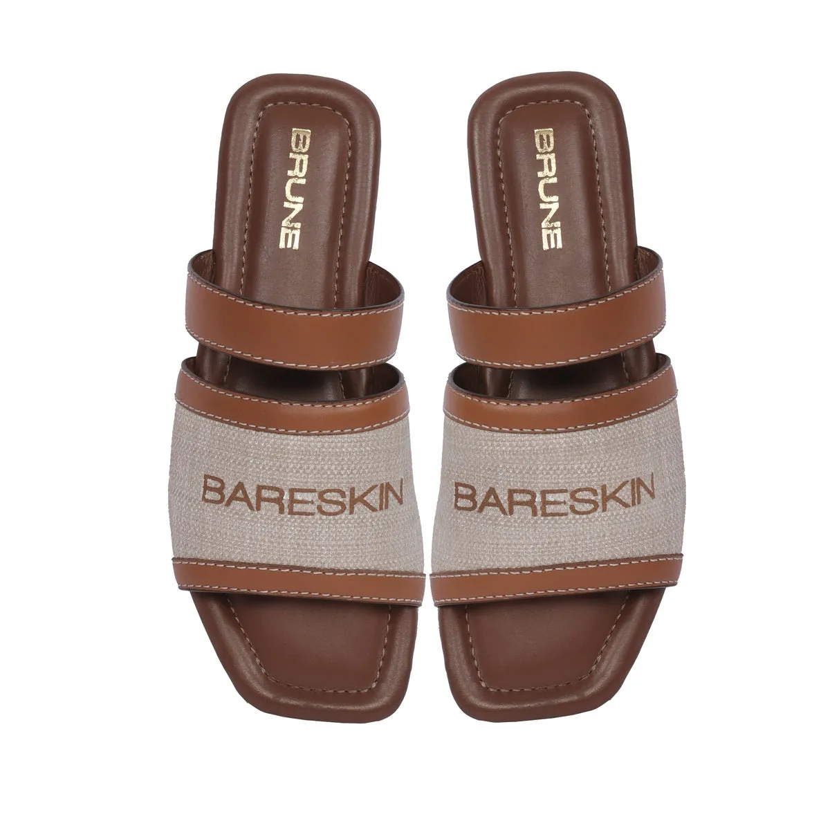 Double Band Flat Slippers In Tan for Women's