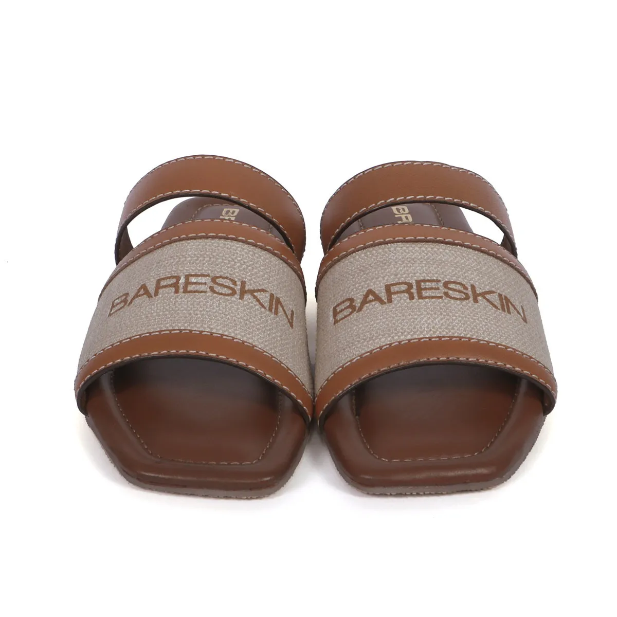 Double Band Flat Slippers In Tan for Women's