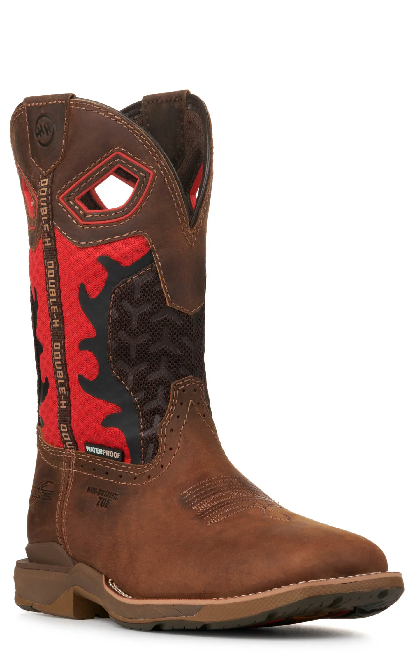 Double H Men's Brown and Red Waterproof Square Composite Toe Work Boots