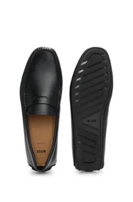 Embossed-leather slip-on moccasins with logo detail