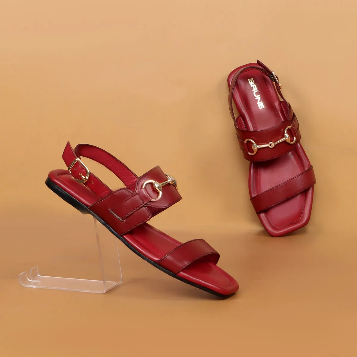 Flat Ladies Sandal/Slippers In Red Genuine Leather