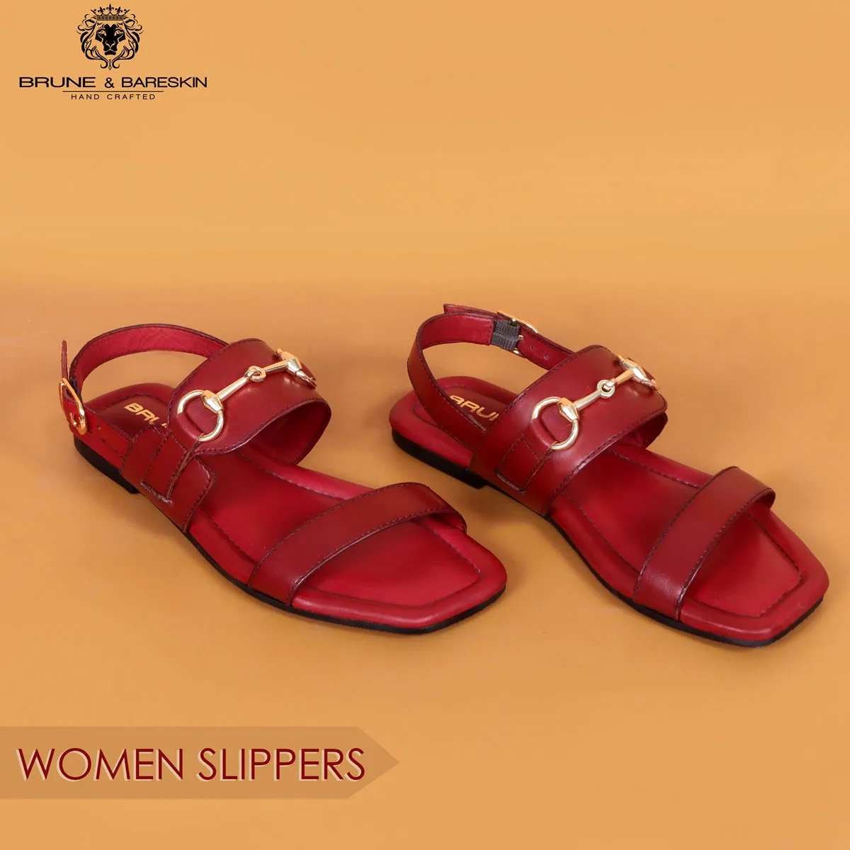 Flat Ladies Sandal/Slippers In Red Genuine Leather