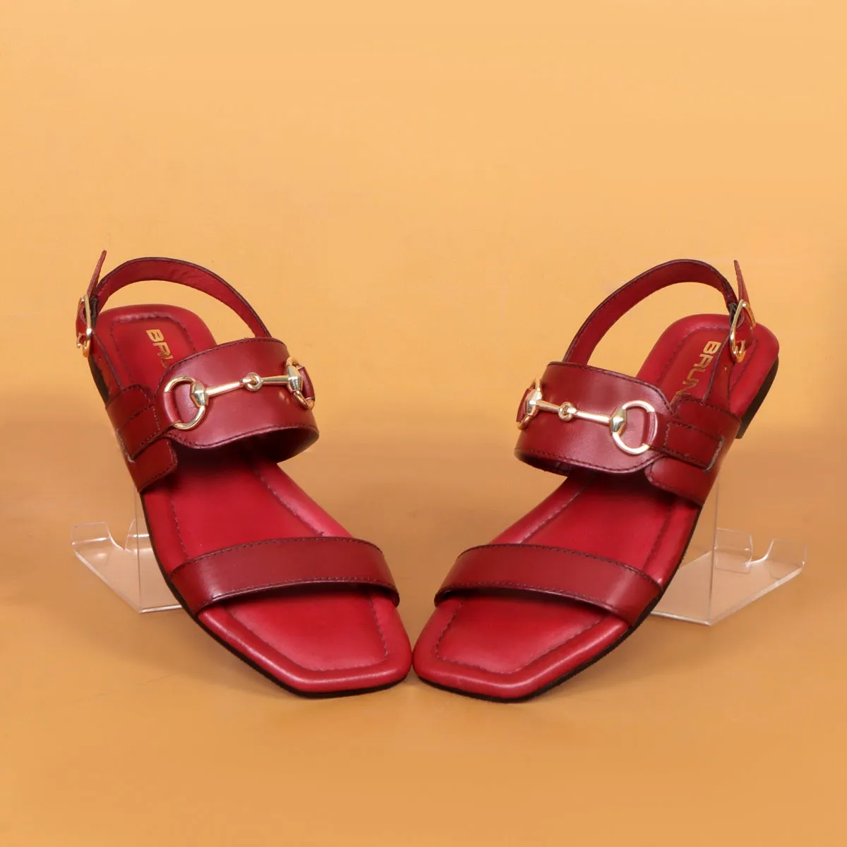 Flat Ladies Sandal/Slippers In Red Genuine Leather