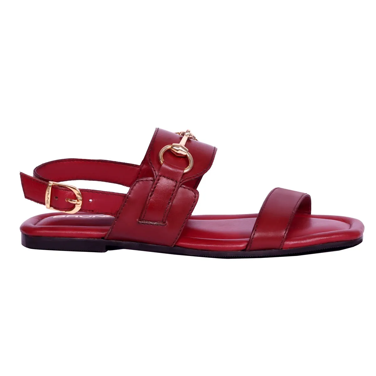 Flat Ladies Sandal/Slippers In Red Genuine Leather