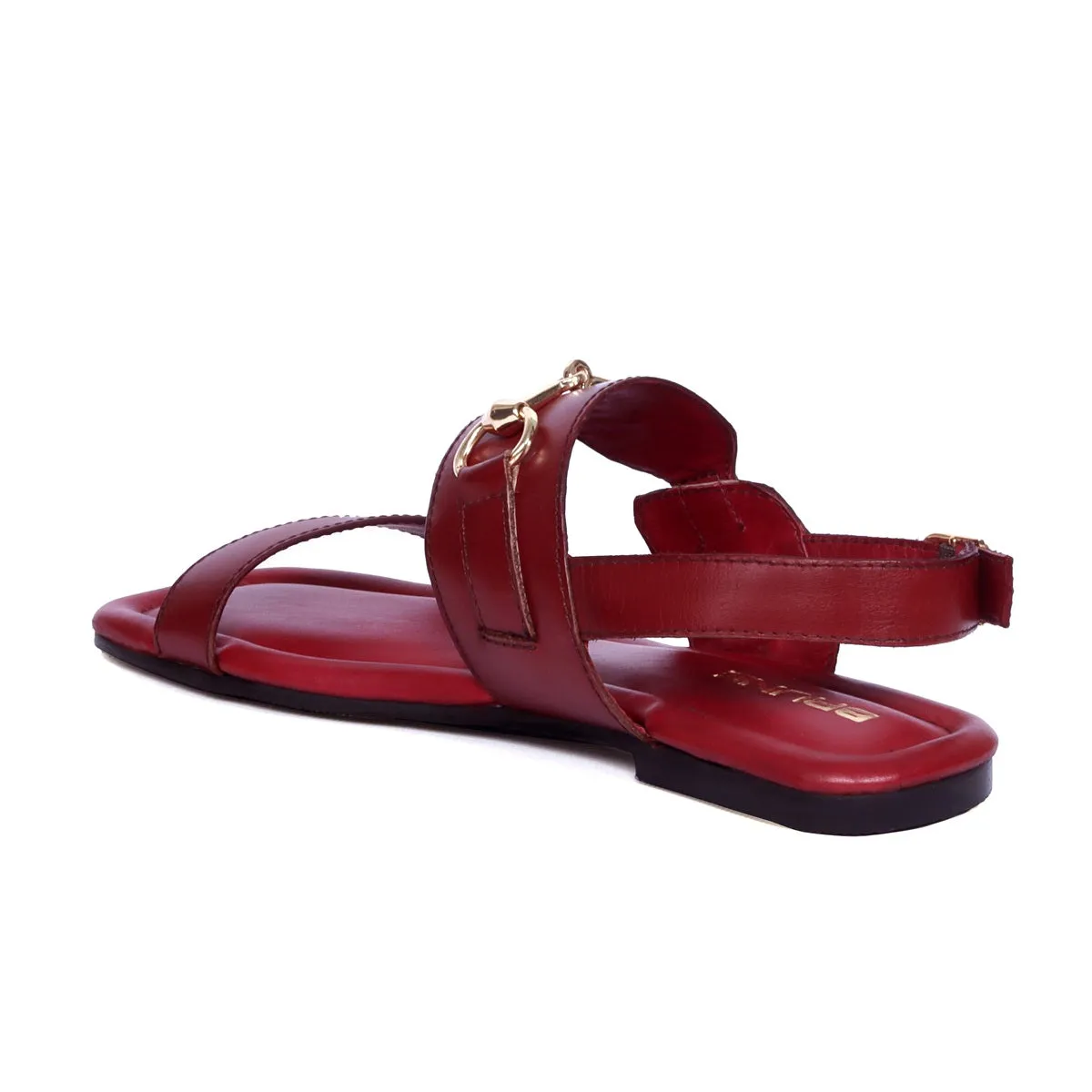 Flat Ladies Sandal/Slippers In Red Genuine Leather