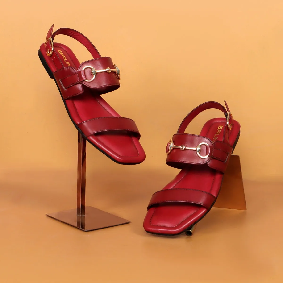 Flat Ladies Sandal/Slippers In Red Genuine Leather