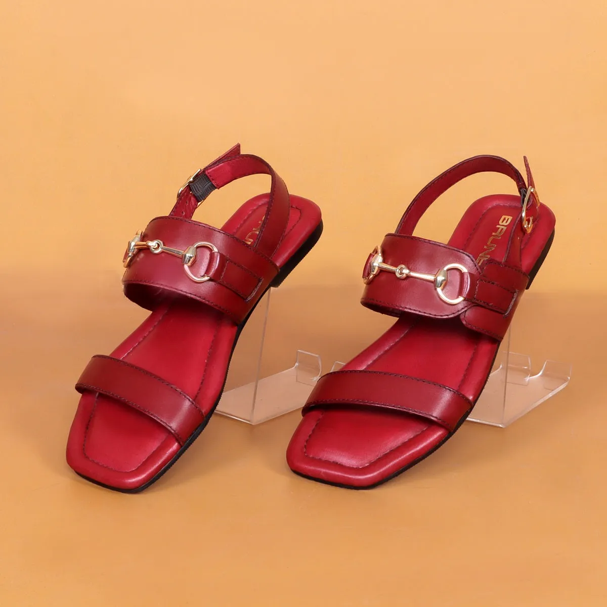 Flat Ladies Sandal/Slippers In Red Genuine Leather