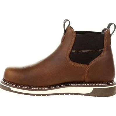 Georgia Men's Wedge Waterproof Chelsea Work Boot in Brown