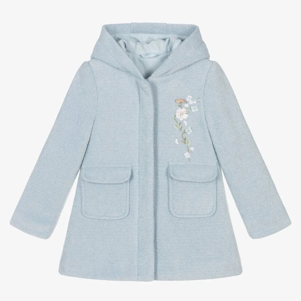 Girls Blue Hooded Flower Coat