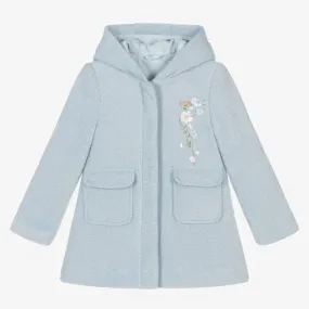 Girls Blue Hooded Flower Coat