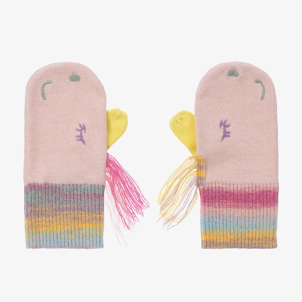 Girls Pink Unicorn Knitted Mittens